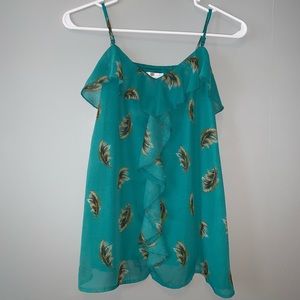 Feather print, teal tanktop